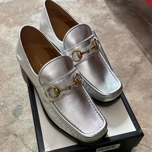 Gucci Women's Metallic Silver Loafers